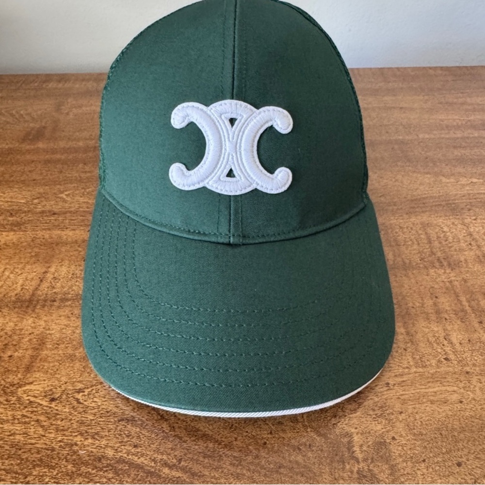 Authentic Celine Green Cap with Triomphe Logo NWT
